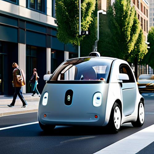Home 27 Autonomous Vehicle**
"A sleek, modern autonomous car driving on a city street, fully clothed pedestrians walking on sidewalks, appropriate content, safe for work, perfect anatomy, correct proportions, professional vehicle design, high resolution, daytime scene, modern urban environment, fully functional sensors, modest design, professional."
**