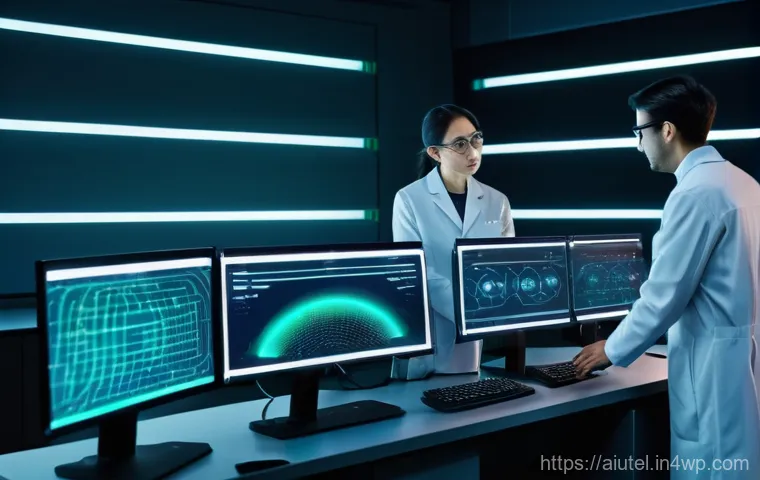 AI 하드웨어 가속기와 기업의 경쟁력 강화 - **Prompt:** A sleek, futuristic AI research laboratory at twilight. A diverse team of five scientist...