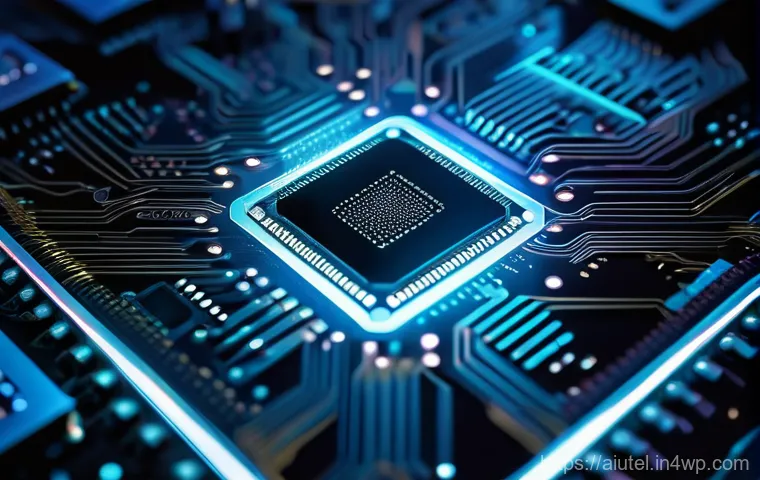 AI 하드웨어 가속기와 네트워크 대역폭 - A futuristic, vibrant data center interior, showcasing rows of sleek, minimalist server racks that h...