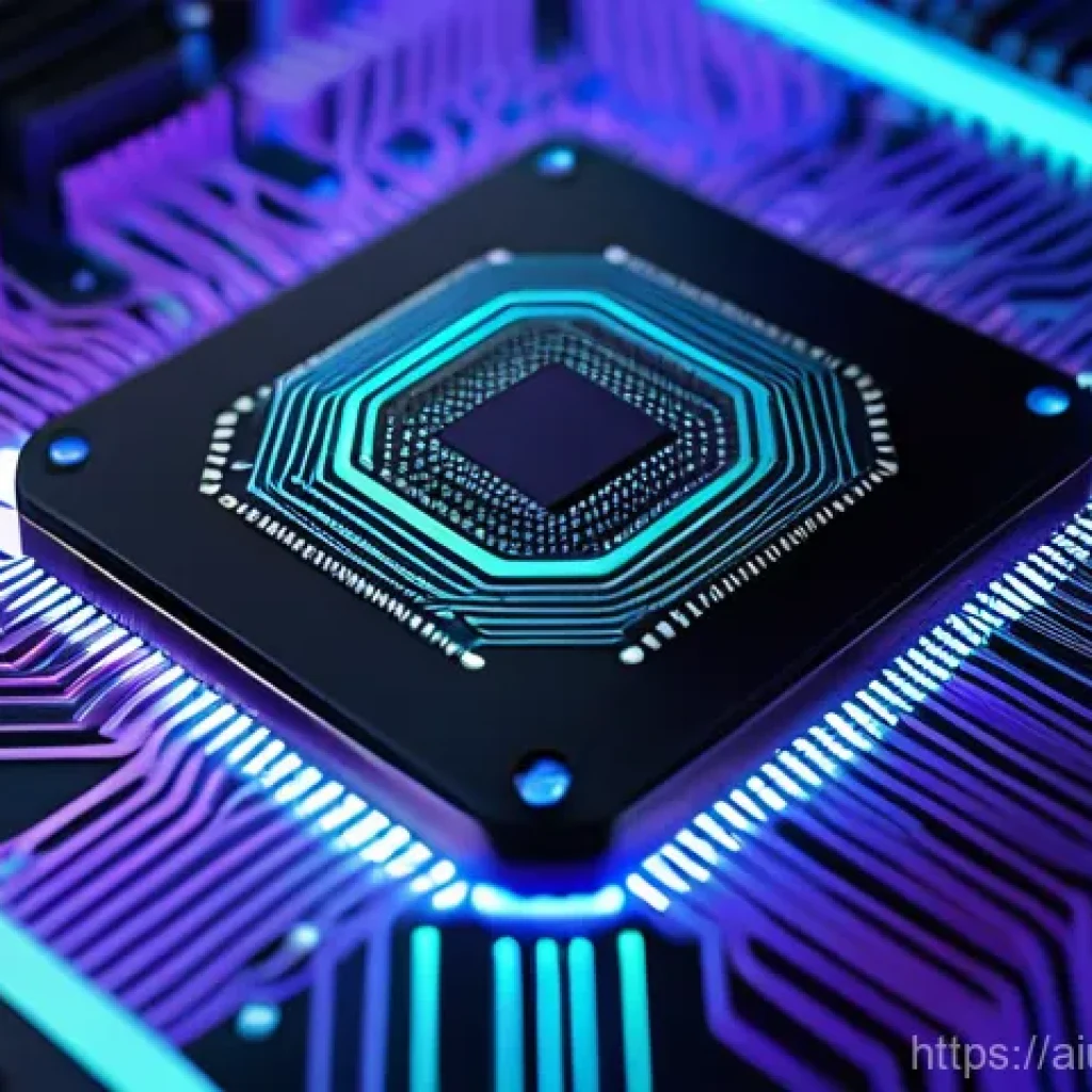 AI 하드웨어 가속기와 데이터 처리 솔루션 - **Prompt:** A close-up, highly detailed shot of a futuristic Neural Processing Unit (NPU) or Languag...