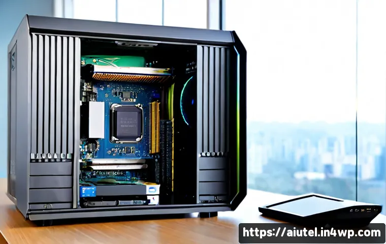 AI 연산 가속을 위한 하드웨어 선택 가이드 - Photorealistic modern workstation for choosing AI acceleration hardware, a powerful graphics card, c...